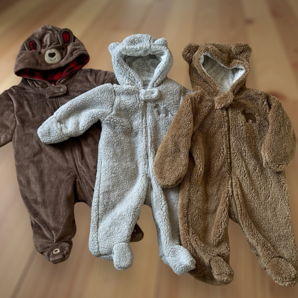 Carter’s Bundle of Size 3mo Baby Hooded Sherpa Jumpsuits / Winter Outfits
